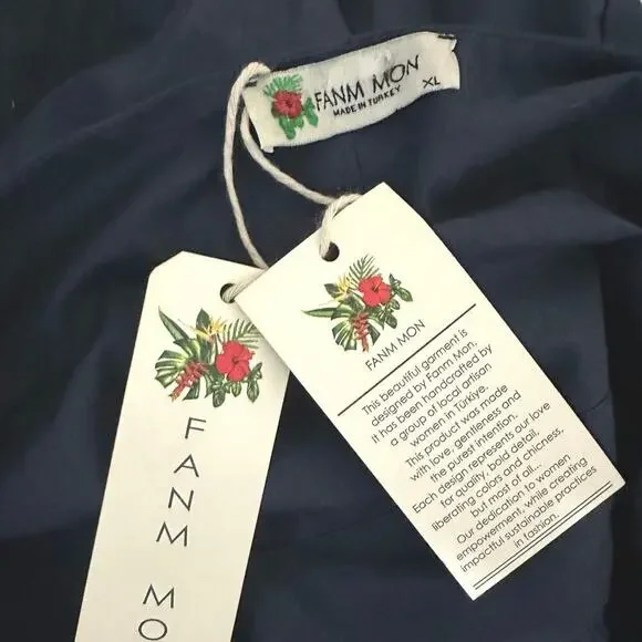 Anthropologie Fanm Mon Hulya Embroidered Midi Dress Size XL Navy Blue Midi - Picture 5 of 7